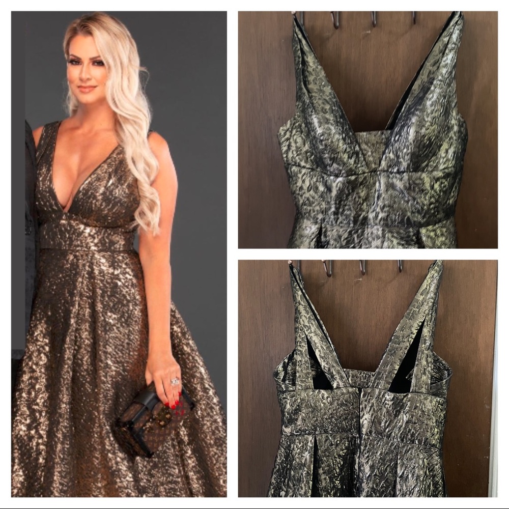MacDuggal gold prom gown
